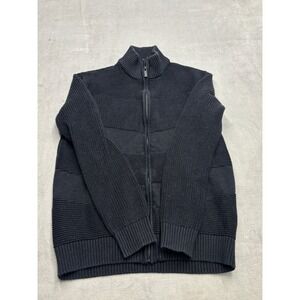 Sean John Black Full Zip Ribbed Knit Mock Neck Sweater Men's Medium